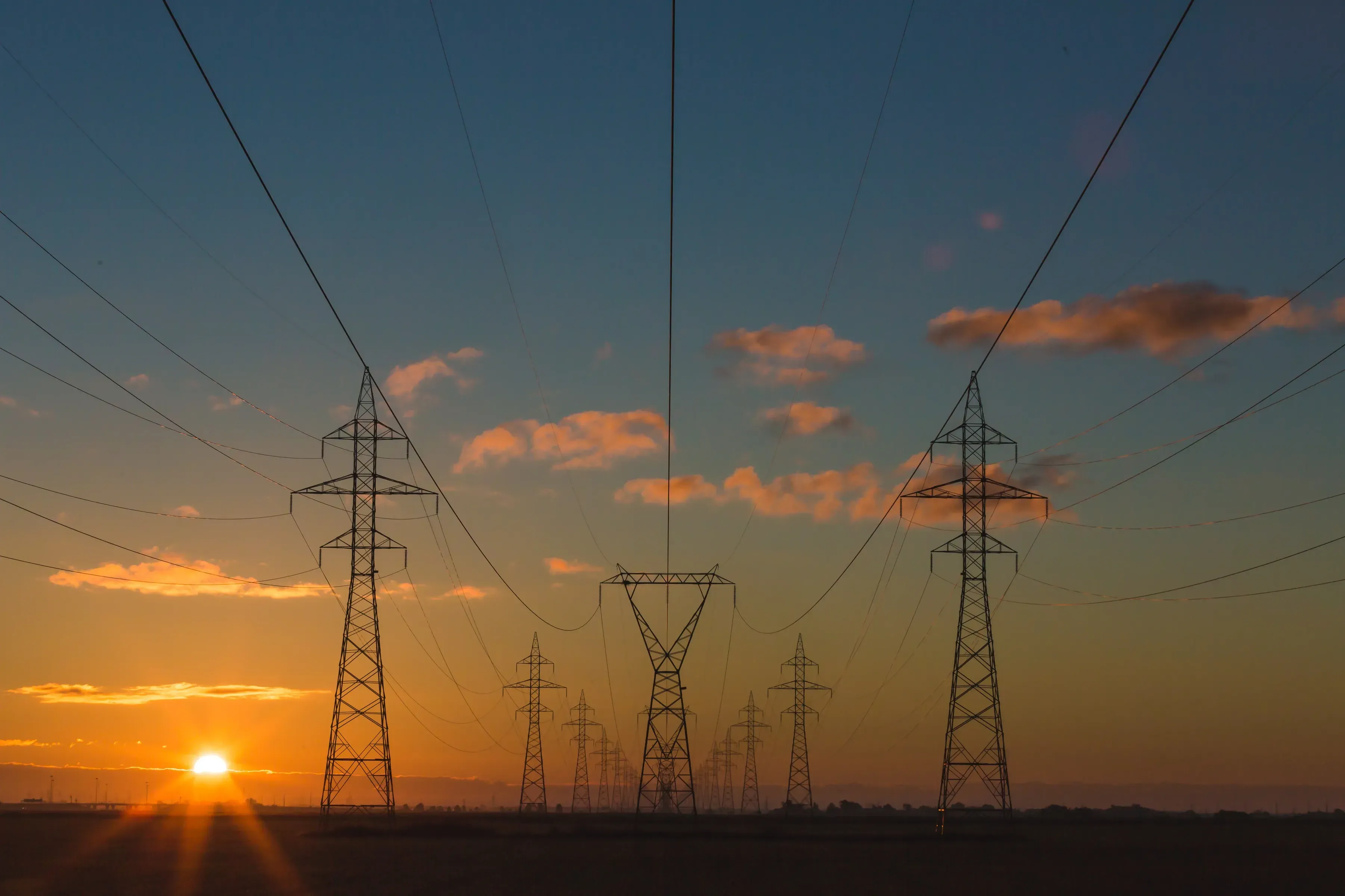 A picture of a solar energy system at dawn.
